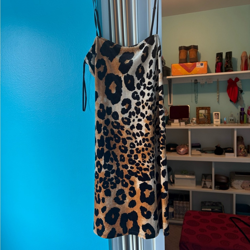 Leopard Print Slip Spaghetti Strap Dress